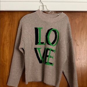 a new day Beige Sweater with Green and Black LOVE Design